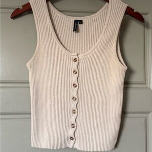 Moon & Madison Ribbed Cotton Sweater Tank Top - Cream Large